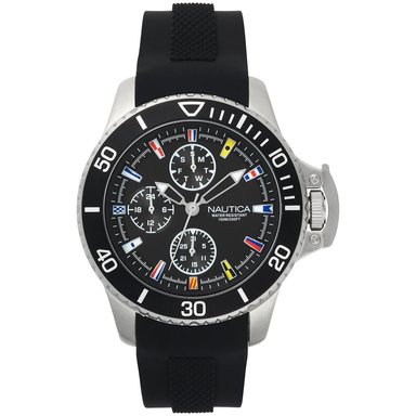 RELOJ NAUTICA HOMBRE ANÁLOGO NAPBYS001 BAYSIDE MULTIFUNCIONAL CORREA NEGRO SILICONA