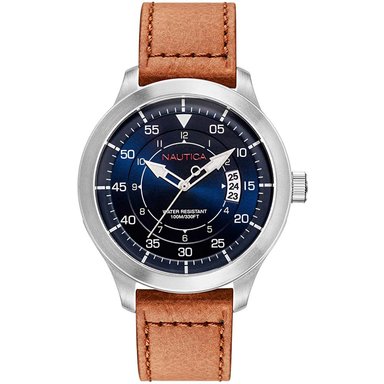 RELOJ NAUTICA HOMBRE NAPPLP901 POINT LOMA FECHA CORREA MARRÓN AZUL CUERO