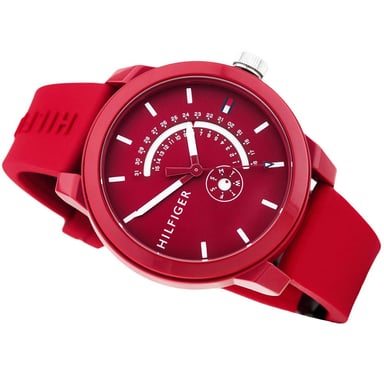 RELOJ TOMMY HILFIGER HOMBRE ANÁLOGO 1791480 DENIM 3 FECHA CORREA ROJO SILICONA - 2