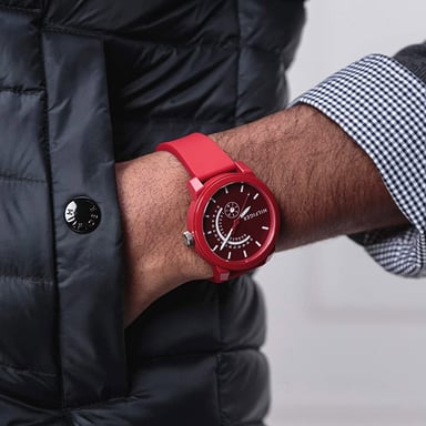 RELOJ TOMMY HILFIGER HOMBRE ANÁLOGO 1791480 DENIM 3 FECHA CORREA ROJO SILICONA - 4