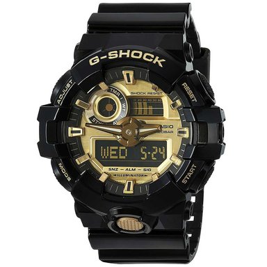 RELOJ CASIO G-SHOCK HOMBRE ANÁLOGO DIGITAL GA710GB-1A ACUÁTICO LUZ LED NEGRO BRILLANTE DORADO