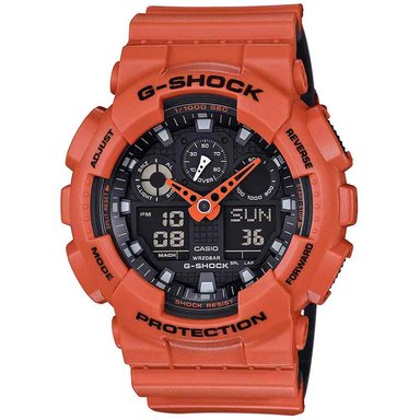RELOJ CASIO G-SHOCK HOMBRE ANÁLOGO DIGITAL GA100L-4A ACUÁTICO LUZ AUTOMÁTICA NARANJA