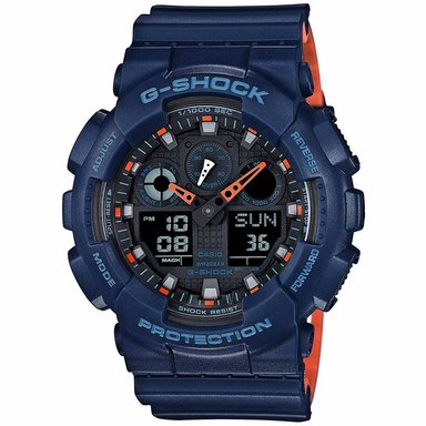 RELOJ CASIO G-SHOCK HOMBRE ANÁLOGO DIGITAL GA100L-2A GENUINO ACUÁTICO AZUL NARANJA