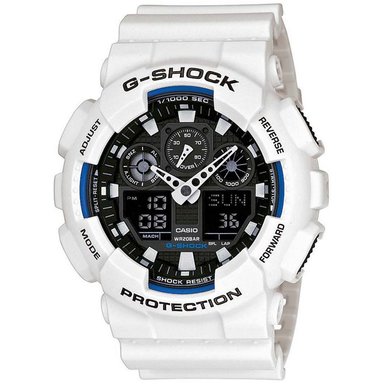 RELOJ CASIO G-SHOCK HOMBRE ANÁLOGO DIGITAL GA100B-7A LUZ LED ALARMA ACUÁTICO BLANCO NEGRO AZUL