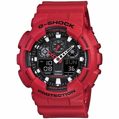 RELOJ CASIO G-SHOCK HOMBRE ANÁLOGO DIGITAL GA100B-4A LUZ LED AUTOMÁTICA ACUÁTICO ROJO NEGRO