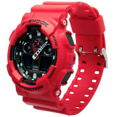 RELOJ CASIO G-SHOCK HOMBRE ANÁLOGO DIGITAL GA100B-4A LUZ LED AUTOMÁTICA ACUÁTICO ROJO NEGRO - 2
