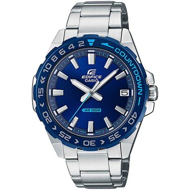 RELOJ CASIO HOMBRE ANÁLOGO EFV-120DB-2AV EDIFICE NUMERO SERIE FECHA PLATEADO AZUL ACERO INOXIDABLE