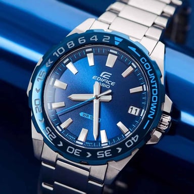 RELOJ CASIO HOMBRE ANÁLOGO EFV-120DB-2AV EDIFICE NUMERO SERIE FECHA PLATEADO AZUL ACERO INOXIDABLE - 2