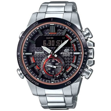 RELOJ CASIO HOMBRE ANÁLOGO ECB-800DB-1A EDIFICE SOLAR BLUETOOTH PLATEADO NEGRO ACERO INOXIDABLE