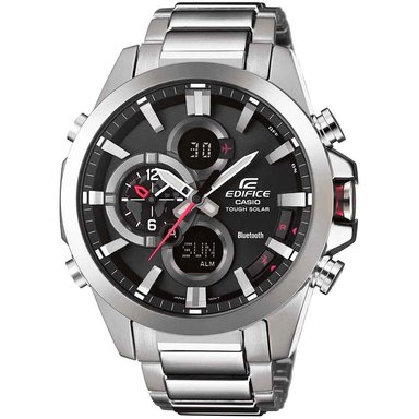 RELOJ CASIO HOMBRE ANÁLOGO DIGITAL ECB-500D-1A EDIFICE SOLAR BLUETOOTH MOBILE LINK LUZ FONDO PLATEADO NEGRO