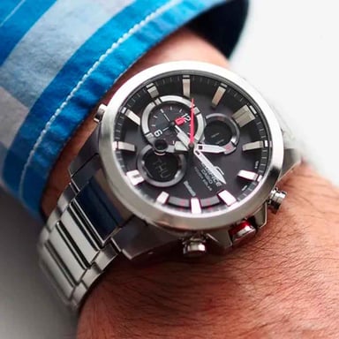 RELOJ CASIO HOMBRE ANÁLOGO DIGITAL ECB-500D-1A EDIFICE SOLAR BLUETOOTH MOBILE LINK LUZ FONDO PLATEADO NEGRO - 2