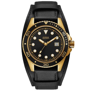RELOJ GUESS HOMBRE ANÁLOGO W1051G3 CREW CORREA NEGRO DORADO CUERO ACERO INOXIDABLE