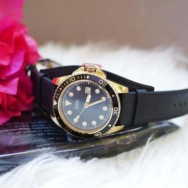 RELOJ GUESS HOMBRE ANÁLOGO W1051G3 CREW CORREA NEGRO DORADO CUERO ACERO INOXIDABLE - 2