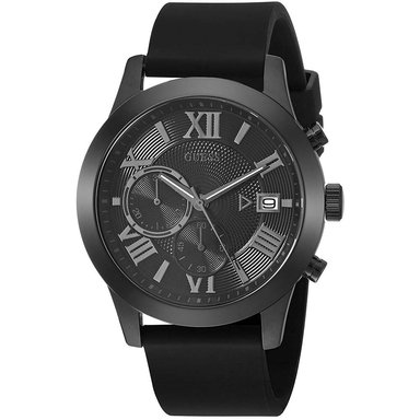 RELOJ GUESS HOMBRE ANÁLOGO U1055G1 CORREA NEGRO ACERO INOXIDABLE SILICONA