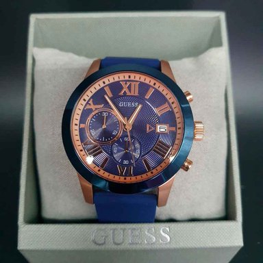RELOJ GUESS HOMBRE ANÁLOGO W1055G2 ATLAS CRONÓMETRO CORREA AZUL DORADO ACERO INOXIDABLE SILICONA - 2