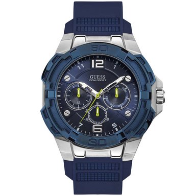 RELOJ GUESS HOMBRE ANÁLOGO W1254G1 GENESIS MULTIFUNCIONAL CORREA AZUL PLATEADO ACERO INOXIDABLE SILICONA