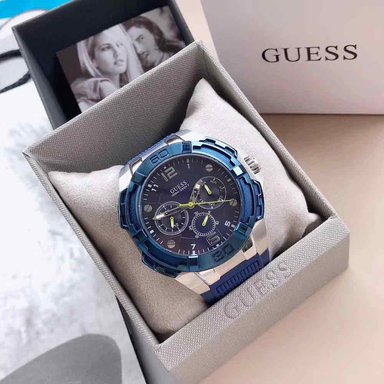 RELOJ GUESS HOMBRE ANÁLOGO W1254G1 GENESIS MULTIFUNCIONAL CORREA AZUL PLATEADO ACERO INOXIDABLE SILICONA - 2