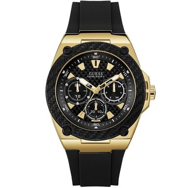 RELOJ GUESS HOMBRE ANÁLOGO W1049G5 LEGACY MULTIFUNCIONAL CORREA NEGRO DORADO ACERO INOXIDABLE SILICONA