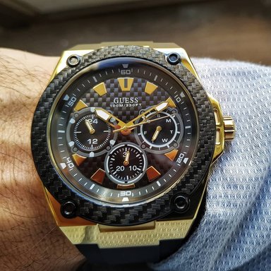 RELOJ GUESS HOMBRE ANÁLOGO W1049G5 LEGACY MULTIFUNCIONAL CORREA NEGRO DORADO ACERO INOXIDABLE SILICONA - 3