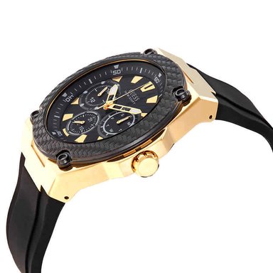 RELOJ GUESS HOMBRE ANÁLOGO W1049G5 LEGACY MULTIFUNCIONAL CORREA NEGRO DORADO ACERO INOXIDABLE SILICONA - 4