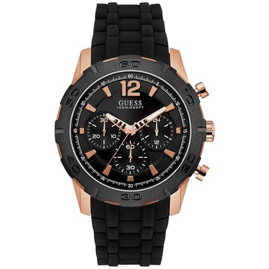 RELOJ GUESS HOMBRE ANÁLOGO U0864G2 CALIBER MULTIFUNCIONAL CORREA NEGRO ORO ROSADO ACERO INOXIDABLE SILICONA