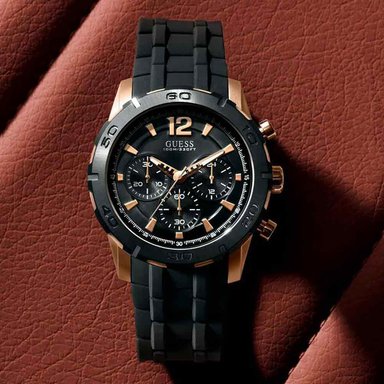 RELOJ GUESS HOMBRE ANÁLOGO U0864G2 CALIBER MULTIFUNCIONAL CORREA NEGRO ORO ROSADO ACERO INOXIDABLE SILICONA - 3