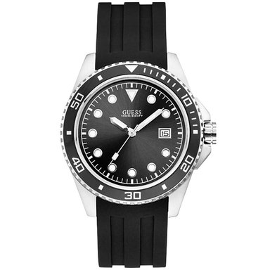 RELOJ GUESS HOMBRE ANÁLOGO W1109G1 CREW CORRE NEGRO PLATEADO ACERO INOXIDABLE SILICONA