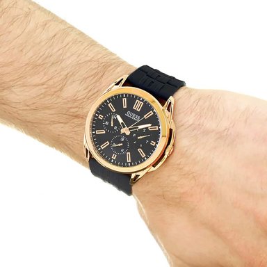 RELOJ GUESS HOMBRE ANÁLOGO W1177G2 VERTEX MULTIFUNCIONAL CORREA NEGRO DORADO ACERO INOXIDABLE SILICONA - 2