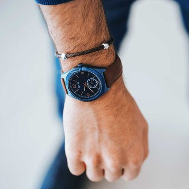 RELOJ GUESS HOMBRE ANÁLOGO W0873G2 YORK CORREA MARRÓN AZUL CUERO ACERO INOXIDABLE - 2