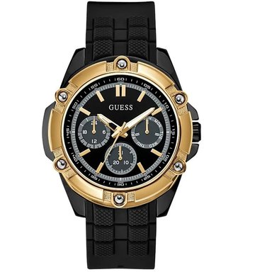 RELOJ GUESS HOMBRE ANÁLOGO W1302G2 BOLT MULTIFUNCIONAL CORREA NEGRO DORADO ACERO INOXIDABLE SILICONA