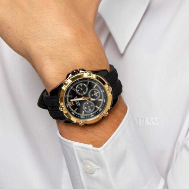 RELOJ GUESS HOMBRE ANÁLOGO W1302G2 BOLT MULTIFUNCIONAL CORREA NEGRO DORADO ACERO INOXIDABLE SILICONA - 2