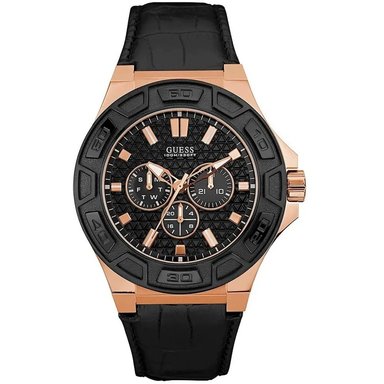 RELOJ GUESS HOMBRE ANÁLOGO W0674G6 FORCE MULTIFUNCIONAL CORREA NEGRO DORADO CUERO ACERO INOXIDABLE