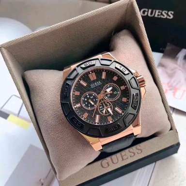 RELOJ GUESS HOMBRE ANÁLOGO W0674G6 FORCE MULTIFUNCIONAL CORREA NEGRO DORADO CUERO ACERO INOXIDABLE - 2