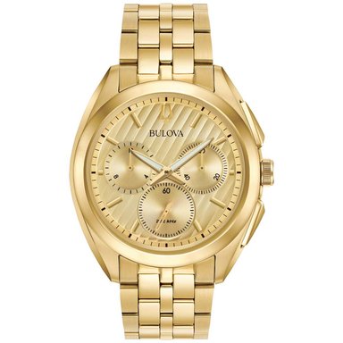 RELOJ BULOVA HOMBRE ANÁLOGO 97A125 CURV MECANISMO ULTRA ALTA FRECUENCIA ZAFIRO CRONOMETRO DORADO ACERO INOXIDABLE