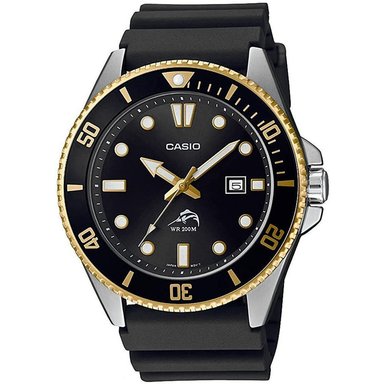 RELOJ CASIO HOMBRE ANÁLOGO MDV-106G-1AV DURO MARLIN FECHA ACUÁTICO CORREA DIAL NEGRO DORADO ACERO INOXIDABLE RESINA