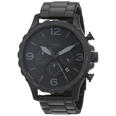 RELOJ FOSSIL HOMBRE ANÁLOGO JR1401 NATE FECHA CRONOMETRO NEGRO ACERO INOXIDABLE