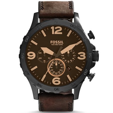 RELOJ FOSSIL HOMBRE ANÁLOGO JR1487 NATE CRONÓMETRO FECHA CORREA MARRÓN NEGRO CUERO