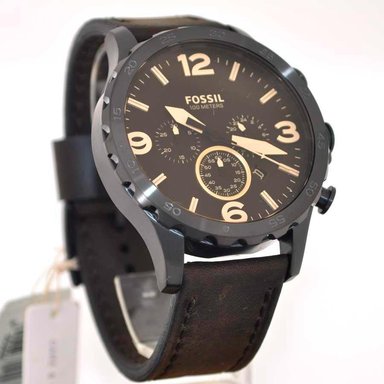 RELOJ FOSSIL HOMBRE ANÁLOGO JR1487 NATE CRONÓMETRO FECHA CORREA MARRÓN NEGRO CUERO - 2