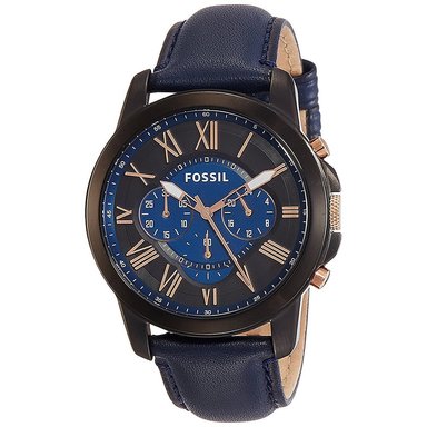 RELOJ FOSSIL HOMBRE ANÁLOGO FS5061 GRANT CRONOMETRO CORREA AZUL NEGRO CUERO