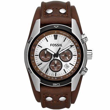 RELOJ FOSSIL HOMBRE ANÁLOGO CH2565 COACHMAN CRONOMETRO CORREA MARRÓN BLANCO CUERO ACERO