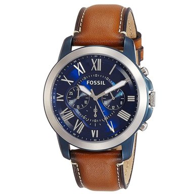 RELOJ FOSSIL HOMBRE ANÁLOGO FS5151 GRANT CRONOMETRO CORREA MARRÓN AZUL CUERO