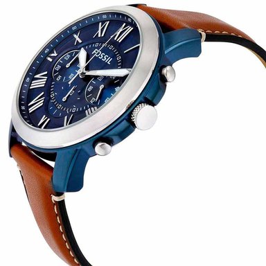 RELOJ FOSSIL HOMBRE ANÁLOGO FS5151 GRANT CRONOMETRO CORREA MARRÓN AZUL CUERO - 2