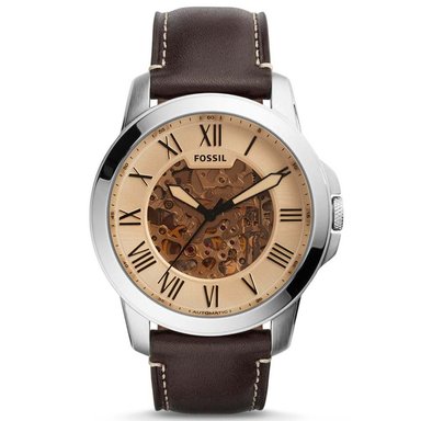 RELOJ FOSSIL HOMBRE ANÁLOGO AUTOMÁTICO ME3122 GRANT CORREA MARRÓN BEIGE CUERO ACERO INOXIDABLE