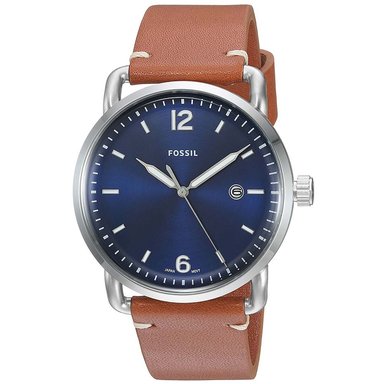 RELOJ FOSSIL HOMBRE ANÁLOGO FS5325 THE COMMUTER FECHA CORREA DIAL AZUL CUERO ACERO INOXIDABLE