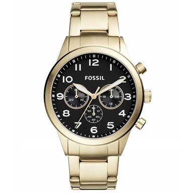 RELOJ FOSSIL HOMBRE ANÁLOGO BQ2121 FLYNN PILOT CRONOMETRO DORADO NEGRO ACERO INOXIDABLE