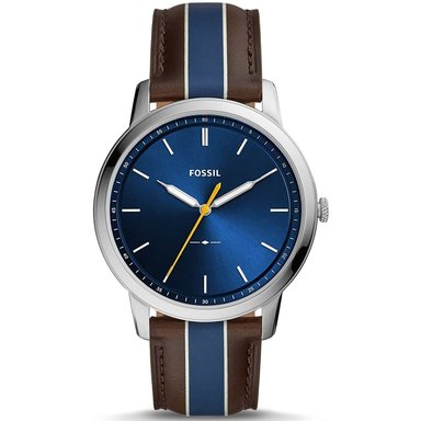 RELOJ FOSSIL HOMBRE ANÁLOGO FS5554 MINIMALIST ULTRA DELGADO CORREA MARRÓN AZUL CUERO ACERO INOXIDABLE
