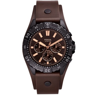 RELOJ FOSSIL HOMBRE ANÁLOGO FS5626 GARRETT CRONÓMETRO CORREA MARRÓN NEGRO CUERO ACERO INOXIDABLE