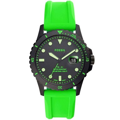 RELOJ FOSSIL HOMBRE ANÁLOGO FS5683 FB-01 FECHA CORREA VERDE NEÓN ACERO INOXIDABLE SILICONA