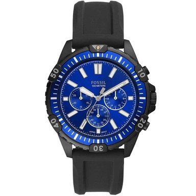 RELOJ FOSSIL HOMBRE ANÁLOGO FS5695 GARRETT CRONÓMETRO CORREA NEGRO AZUL ACERO INOXIDABLE SILICONA
