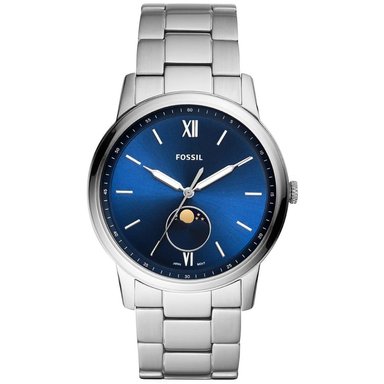 RELOJ FOSSIL HOMBRE ANÁLOGO FS5618 MINIMALIST MOONPHASE ULTRA DELGADO PLATEADO AZUL ACERO INOXIDABLE